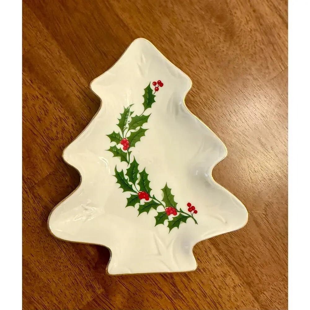 Christmas Holly Fine Porcelain 12 inch oval platter and nut dish.